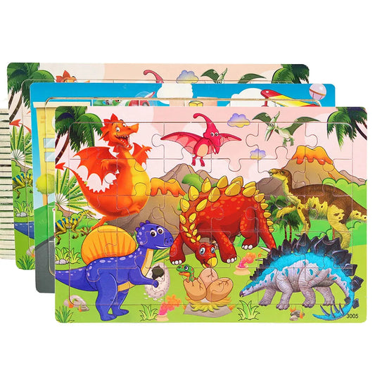 1pc 30 Pieces Wooden Jigsaw Puzzle Kids Cartoon Animal Vehicle Puzzles Games Montessori Learning Educational Toys for Children Pinochio