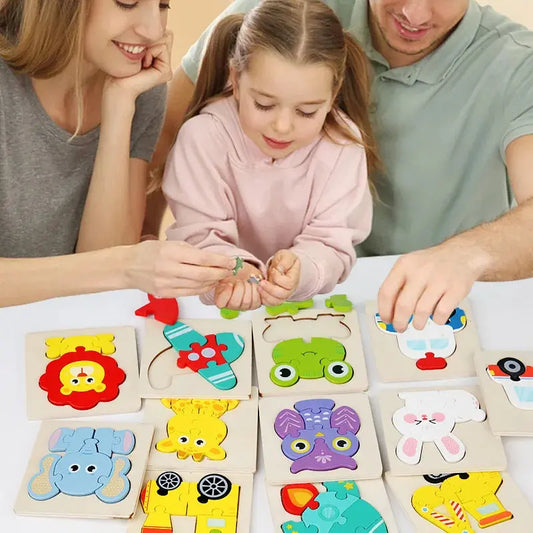 High Quality 3D Wooden Puzzle Baby Cartoon Animal Traffic Jigsaw Early Learning Cognition Game Puzzle Toys for Children Pinochio