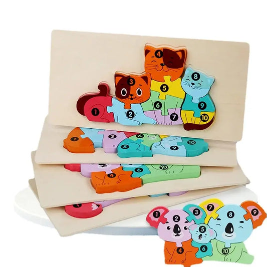 Wooden Jigsaw Puzzle Kids Cartoon Animal Fox Bear Cat Kola 3D Puzzles Games Baby Early Learning Educational Toys for Children Pinochio