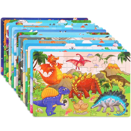 NEW Wooden 30pcs Puzzles Children Animal Dinosaur Cartoon Plane Puzzle Baby Early Education and Intellectual Building Block Toys Pinochio