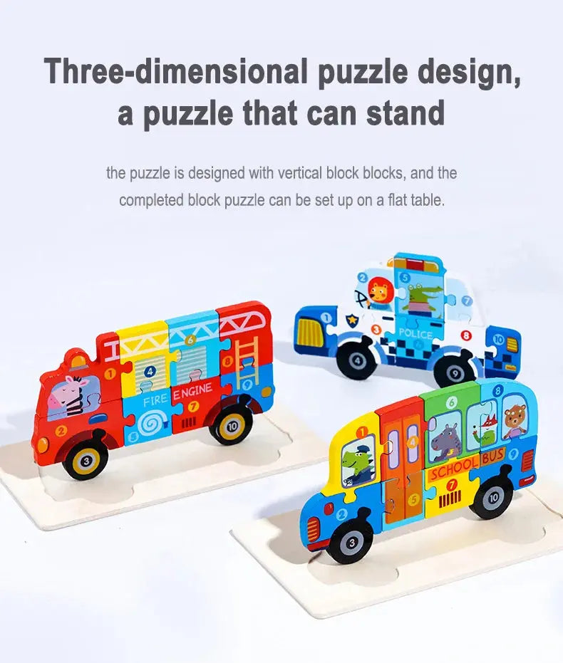 Wooden Puzzle Board 1 2 3 Year Children Puzzle Vehicles Pattern Colorful Numbered For Kids Toddlers Learning Educational Gifts Pinochio