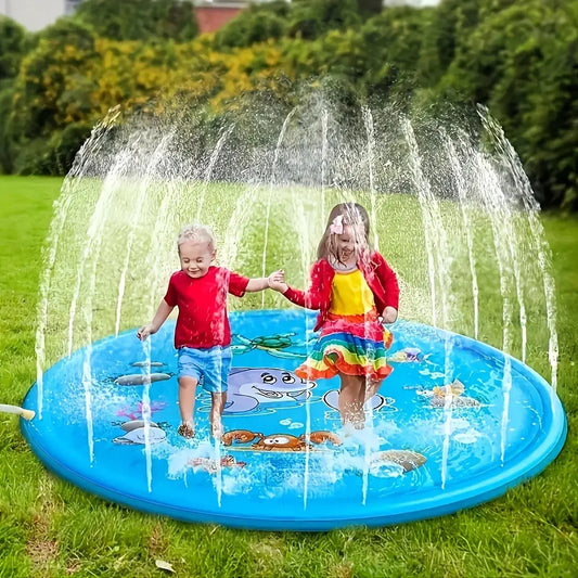 39.37inch Round Splash Pad Kids Sprinkler Pool Summer Outdoor Water Toys Fun Backyard Fountain Play Mat for Children And Pets Pinochio