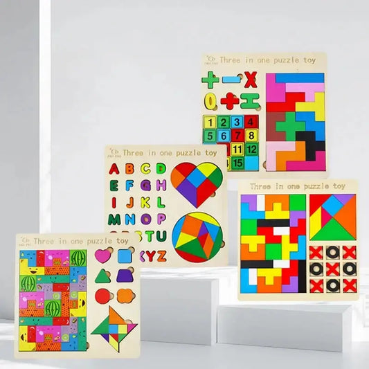 3 In 1 Wooden Puzzles Color Cognitive Sorting Mathematical Calculation Intelligence Puzzle Jigsaw Board For Kids Pinochio