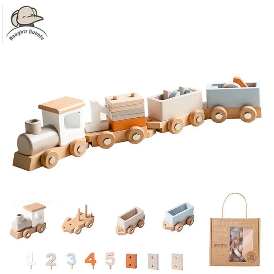 Wooden Train Birthday Toy  Montessori Toys Baby Educational Toys  Wooden Trolley  Baby Learning Toys  Number Of Wood Baby's Toys Pinochio