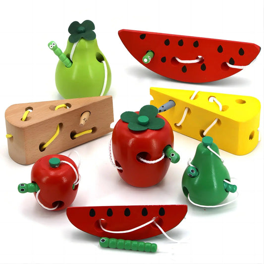 Montessori Kids Educational Toys Fun Wooden toy Worm Eat Fruit Apple pear Early Learning Teaching Aid Baby Toy For Kids Gift Pinochio