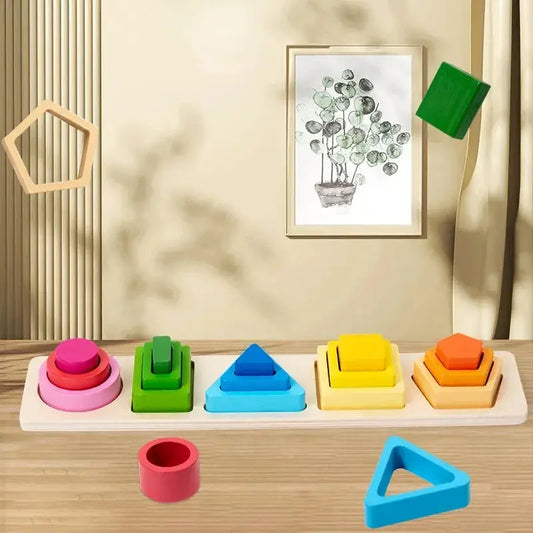 Montessori Wood Toys for Kids Wooden Sorting Stacking Toys for Baby Toddlers Educational Shape Color Sorter Preschool Kids Gifts Pinochio