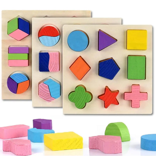Wooden Puzzle Geometric Shapes 3D Puzzle Montessori Toys Sorting Math Preschool Learning Wood Puzzles Toys For Kids Pinochio