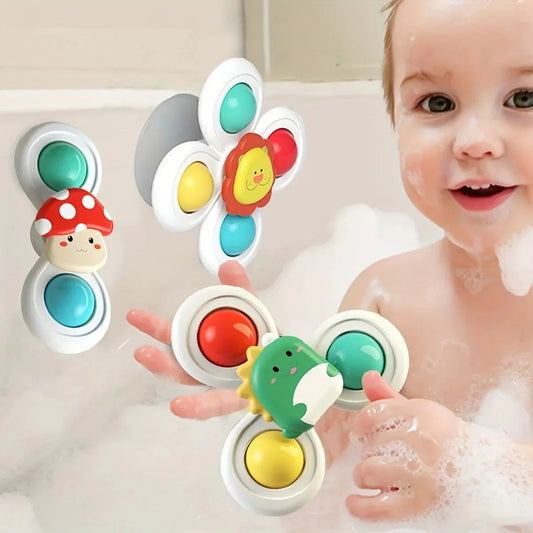 Baby Suction Cup Spinner Bath Toys for Age 1 2 3 Boys Girls Spinning Sensory Toys Airplane Car Travel Dining Chairs Window Toys Pinochio