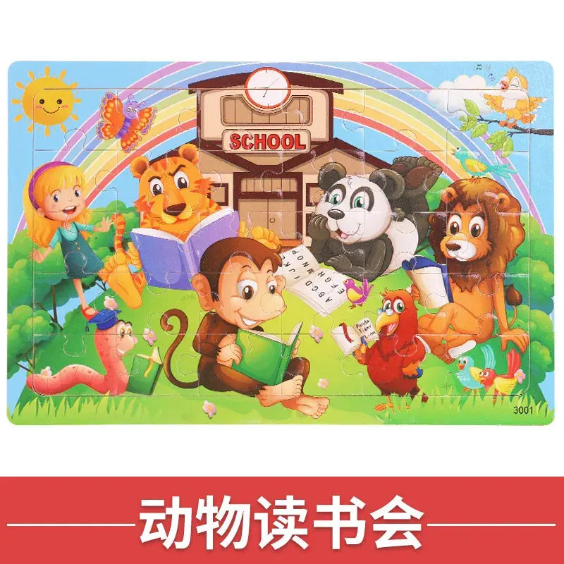NEW Wooden 30pcs Puzzles Children Animal Dinosaur Cartoon Plane Puzzle Baby Early Education and Intellectual Building Block Toys Pinochio